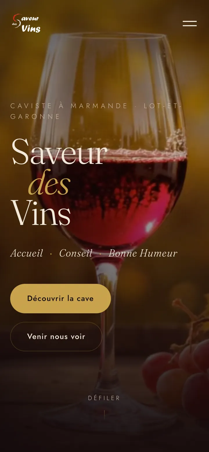 Capture du site Saveur des Vins sur mobile